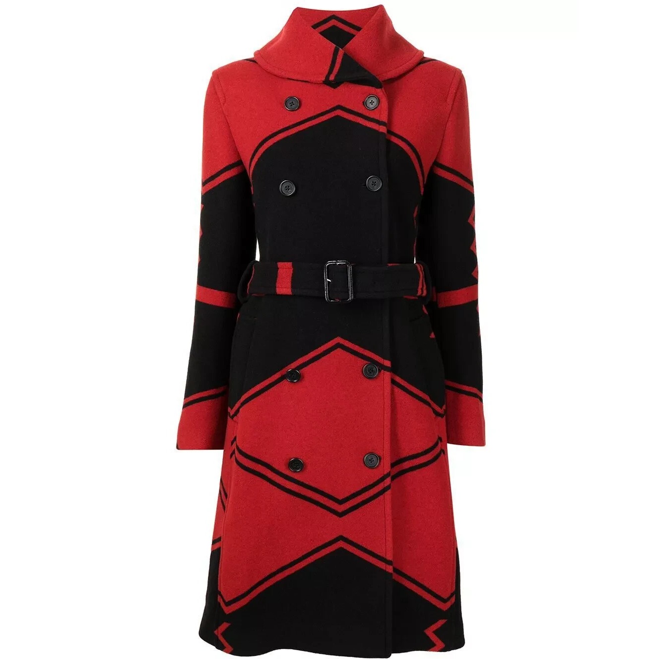 Polo Ralph Lauren Carlyn Sz 14 Double Breasted Belted Wool Coat Red Black Jacket